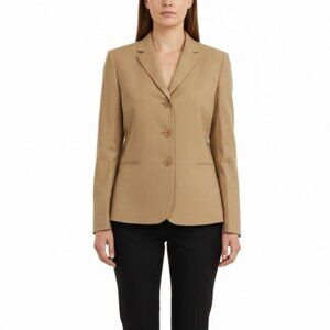 Talbots Womens Beige Wool Blend Grace Fit Blazer Jacket Button-Front Size 8